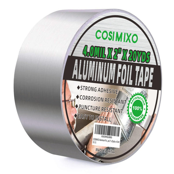 COSIMIXO Silver Aluminum Foil Duct Tape, 4.0mil x 2 Inches x 20Yards for Heavy Duty Sealing