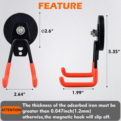 Duty,2PCS MUTUACTOR Magnetic Hooks Heavy Strong Magnetic Garage Hooks for Hanging,Anti-Slip Powerful Magnet Storage