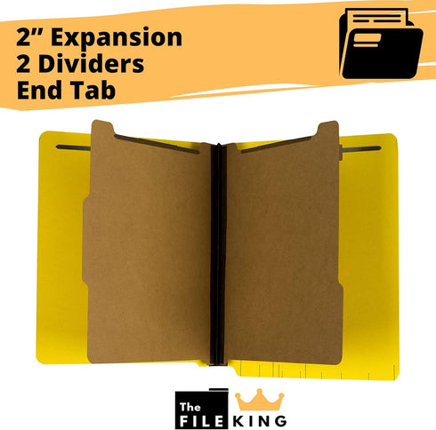 The File King Two Divider Pressboard Classification Yellow File Folder, Letter Size, Box of 10
