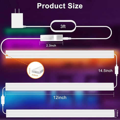 3 12 Inch Counter Dimmable Counter, maylit Smart Under Cabinet Lights Plug in, Pcs Ultra Thin Under Cabinet Lighting