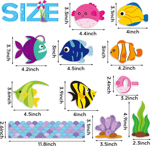 CY2SIDE 89PCS O-Fish-Ally Summer Cut-Outs Decor for Classroom Bulletin Board, Tropical Fish Trim Borders