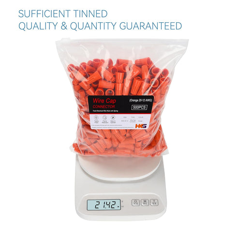 HKS 500 PCS Orange Wire Caps - AWG 20-12, Twist-On Screw Nuts Insulated Electrical Wire Connectors