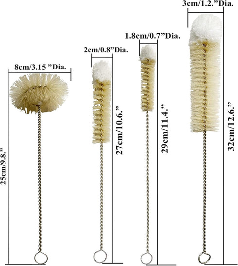 Coralpearl Stainless Steel Soda Bottle Cleaning Brush Set Natural Boar Bristle Wool Tip Long Handle, Flexible Bendable Thick Wire Cleaner for Narrow Neck Water Baby Bottles Straw Pipe Tube Flask (4) by Coralpearl