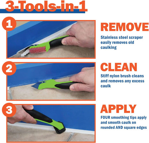 Warner Manufacturing 3-in-1 Caulk Tool for Easy Removal and Application, Scraper, Brush and Applicator,Green by Warner Manufacturing