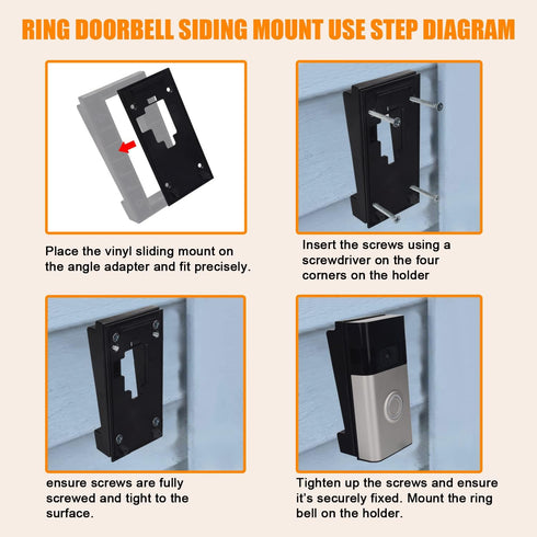 Video Doorbell Vinyl Siding Mounting/Adapter Angle Adjustment Plate W/Hardware, for Ring 2, Ring 3, Ring 3 Plus Video Doorbell fit Standard Style Siding