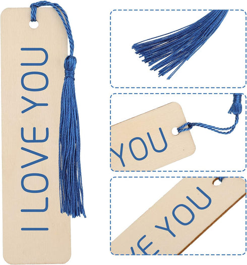 Zonon 36 Pieces Wood Bookmark Blank Bulk | Unfinished Bookmarks with Tassels for DIY Craft | Wooden Hanging Tag