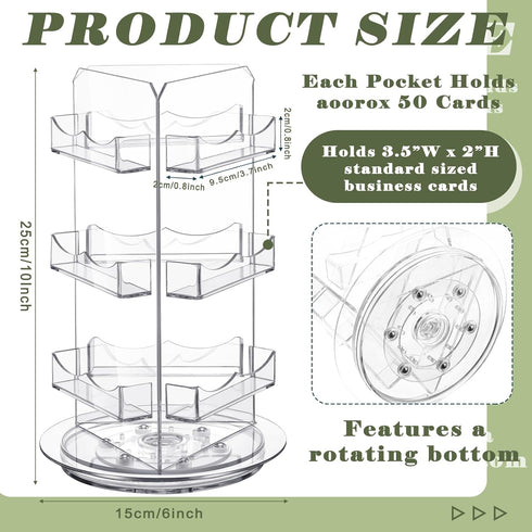 Spiareal Spinning Clear Business Card Holder, 3 Tier Rotating Display Stand for Appointment Cards, Acrylic Stand for