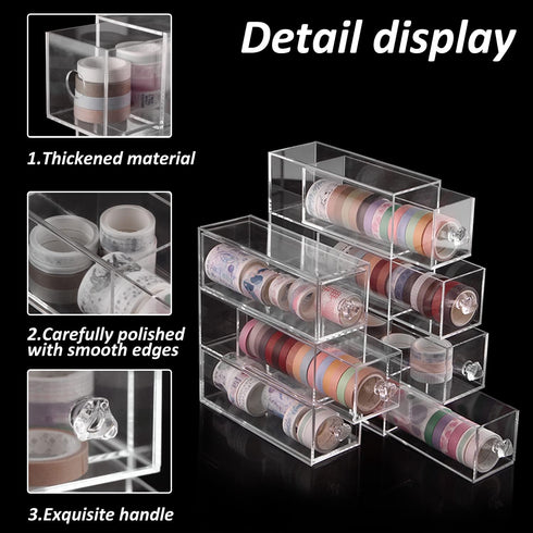 JforSJizT Clear Washi Tape Box Organizer, 4 Drawer Divider for Masking Tape, DIY Sticker Roll, Storage for Pens and More