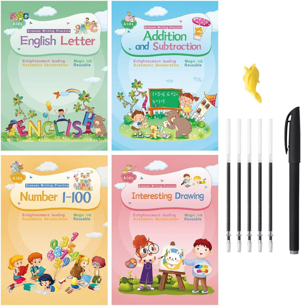 Magic Ink Reusable Copybooks for Kids, Handwriting Workbooks with Template Design Aid (4)