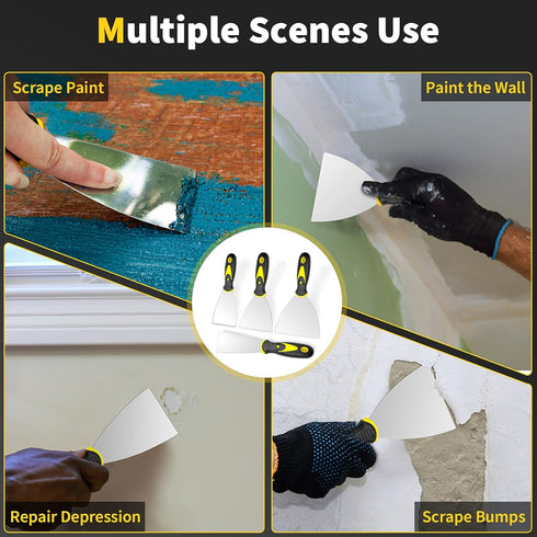 4Pcs Spackle Knife Set (2, 3, 4, 5 in), Putty Knife, Stainless Steel Paint Scraper, Taping Tool for Repair