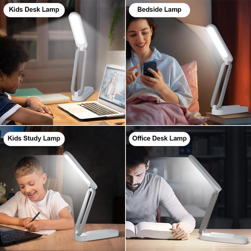 LED Desk Lamp for Office Home, Battery Operated, Foldable & Portable Light, 3 Brightness Dimmable