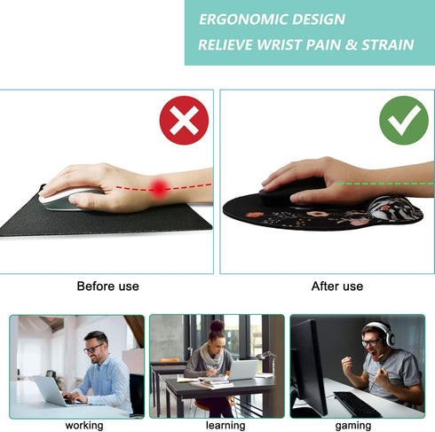 Mouse Pad with Wrist Support, Ergonomic Mouse Pad with Memory Foam Wrist Rest Cushion, Non-slip Rubber Base Gaming Mice Pad for Home Office Computer Laptop, Flower Black by LIZPARE