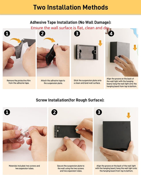 MICEYLIVE Set 3000K-7000K Set 2 Wall Sconces of Two - Wireless Wall Light, Rechargeable Wall Sconce Battery Operated