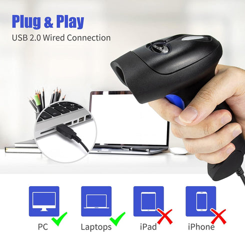 NetumScan 1D 2D PDF417 USB QR Barcode Scanner Reader for Computers,Handheld Wired Automatic Image Bar Code Scanners