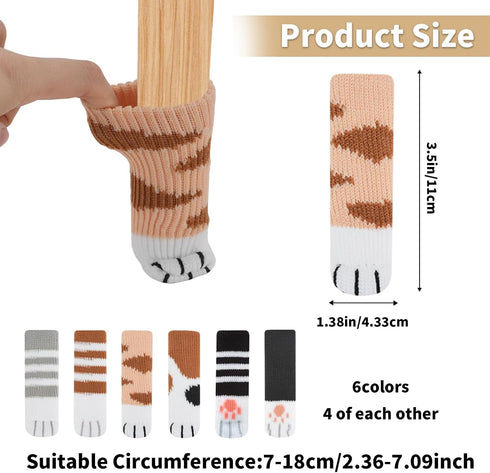 FHUIEWRY 24 (6 Pcs Chair Leg Floor Protectors,Cute Cat Paw Chair Leg Socks Non-Slip Knitted Furniture Socks, High