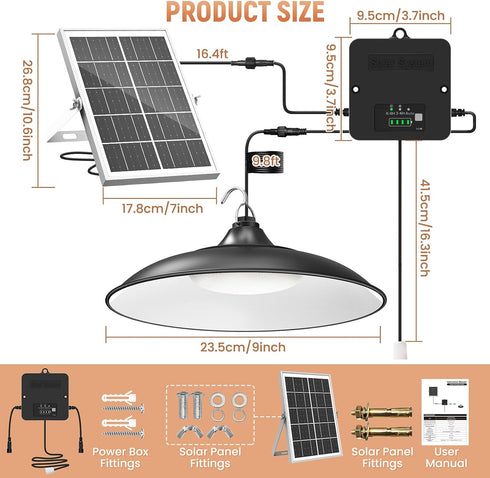 2000LM 3 IP65 Solar Shed Light Indoor Outdoor, Daytime Available Pendant Light with Pull String, Dusk to Dawn, Lighting
