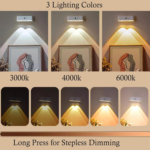 3600 3 360 LED Wall Sconce with Auto Motion Sensor, mAH Rechargeable USB Color Temperatures, Rotate Magnetic Ball LED