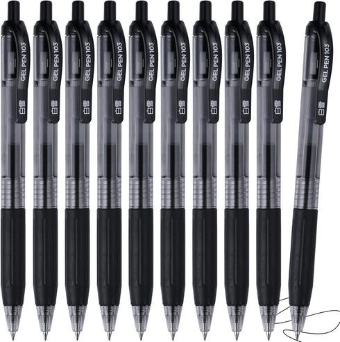 Retractable Black Ink Gel Pens, 10 Pack, Quick Dry 0.5mm Fine Point Premium Rolling Ball Gel Pens for Office School