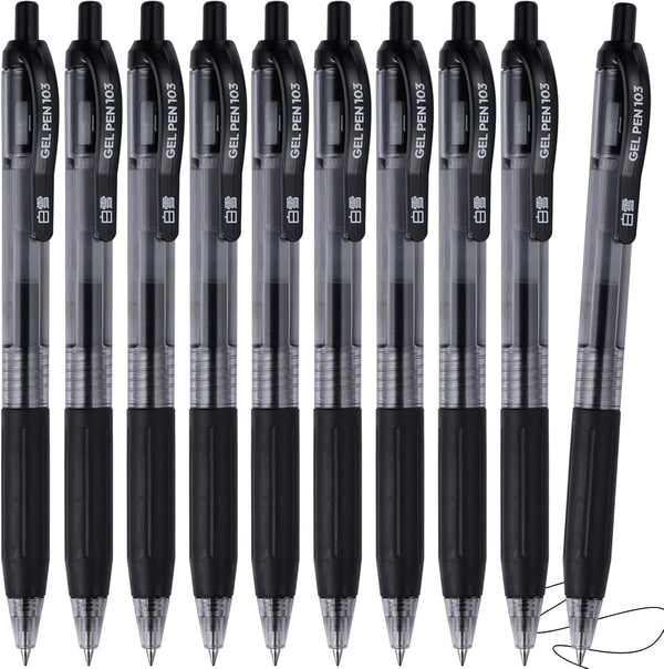Retractable Black Ink Gel Pens, 10 Pack, Quick Dry 0.5mm Fine Point Premium Rolling Ball Gel Pens for Office School