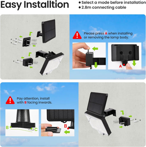 294 IP67 3000LM 2 Pack 7500K Solar Flood Lights Outdoor, LED Motion Sensor Outdoor Lights, Waterproof Solar Flood Light