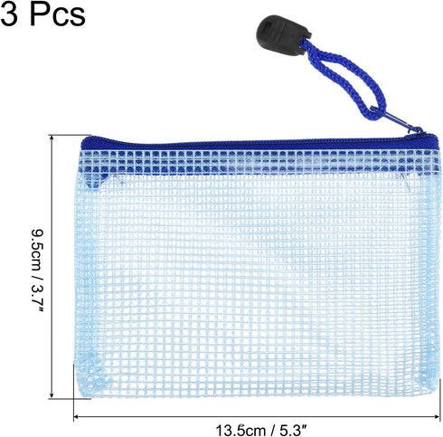 MECCANIXITY Mesh Zipper Bags, B8 Size File Document Pockets, Bill Pouch Folders, Blue Pack of 3 for Office Home