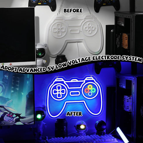 Gamer Neon Sign for Teen Boys Girls Gift Blue Gamepad Shaped LED Light Hangings Cool Gaming Light up Sign Decoration