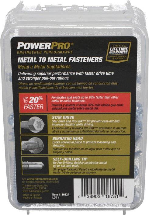 Power Pro Premium Self-Drilling Metal Screws, Zinc Plated Steel, #10 x 1-½ inches, Box of 68