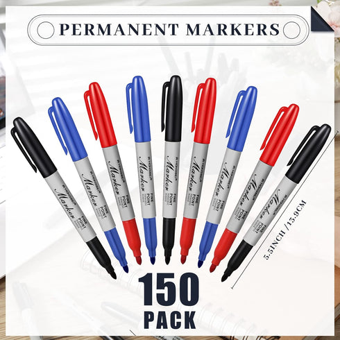 Yahenda 150 Pack Permanent Markers - Fine Point Marker Pens for Wood, Metal, Stone, Glass, Waterproof Quick Drying for
