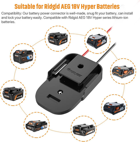 Power Wheel Adapter with Fuse & Switch, Secure Battery Adapter for Ridgid AEG 18V Hyper Lithium Battery