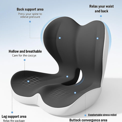 Set Premium Ergonomic Seat Cushion with Back Support, Non-Slip Base for Office Chair, Memory Foam Lumbar Pillow, Back