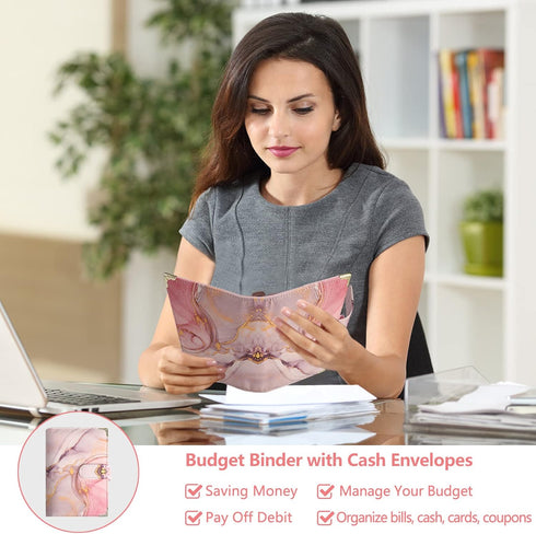 Budget Binder with Zipper Envelopes,A6 Money Organizer for Cash with 12PCS Cash Envelopes,12PCS Budget Sheets, 28 PCS Categories Sticker Labels for Budgeting(Pink) by ONEDONE