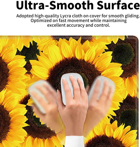 Large Gaming Mouse Pad Non-Slip Keyboard Pad, Soft Extended Desk Mat (31.5"×11.8") with Yellow Sunflower Design