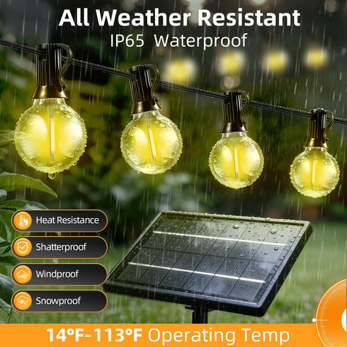 FUANXIEI 100FT G40 30M Bulbs 3 Dimmable Solar Lights Outdoor Waterproof: Shatterproof Patio Lights - Solar Powered