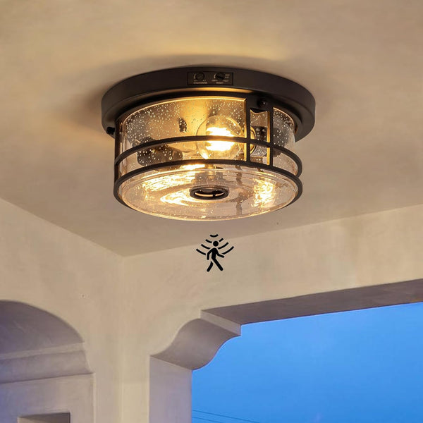 SAYTOP Outdoor Ceiling Light with Motion Sensor Flush Mount Round Porch Light, Industrial