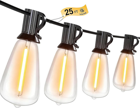 25FT Outdoor String Lights, Waterproof Patio Lights with Shatterproof ST38 Vintage Edison