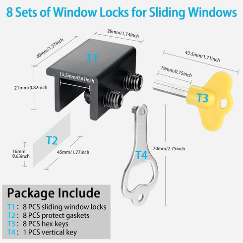 Locks,8 Pack ZRFCXE Window Sliding Window Locks with Key for Vertical & Horizontal Sliding Windows Doors,Easv