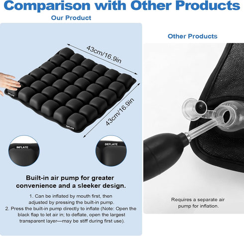 nowcamp (36 Portable Inflatable Seat Cushion, Airplane Travel Cushion Kit with Storage Pouch, Eye Mask & Earplugs, Fits