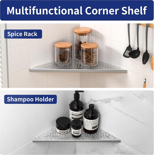 304 12" Corner Shower Shelf, Stainless Steel Brushed Recessed Bathroom Shelf, Grout in Shelf for Tiled Wall, Large Size