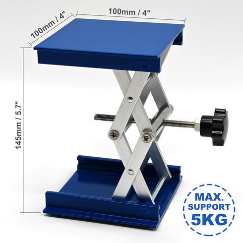 Lab Jack Stand Platform 4" x 4", Mini Laboratory Support Stand Manual Scissor Lab Lift Lifting, Max. Support 5KG Weight, 145mm Height, Aluminum, Blue