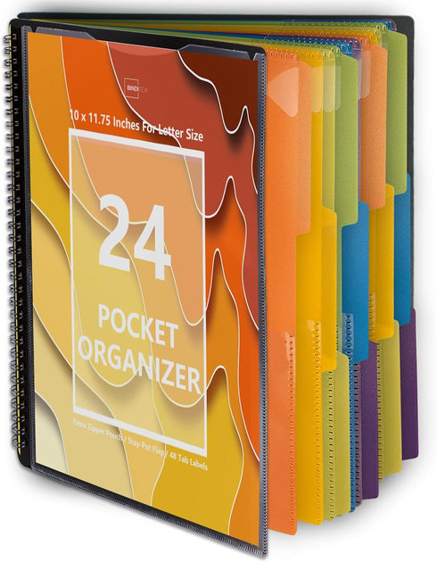Binditek 1 Pack Poly Project Organizer, 24 Pocket with 12 Dividers, Heavy-Duty Folder, Letter Size, Office Supplies