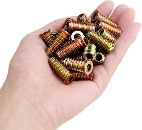 40Pcs Anwenk 1/4"-20 x 25mm Furniture Screw-in Nut, Threaded Wood Inserts with Hex Spanner
