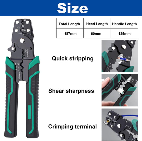 Tnisesm Wire Crimping Tool 26-10 AWG, Crimping Pliers with Stripper Cutter for Open Barrel Terminals
