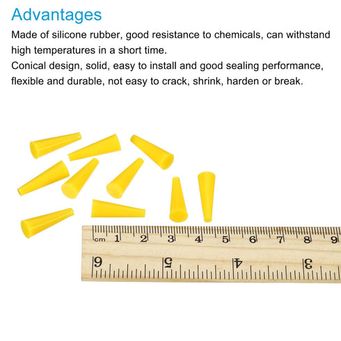 MECCANIXITY Silicone Rubber Tapered Plug 3mm to 7mm Solid Yellow for Laboratory Use, Powder Coating, 50 Pieces