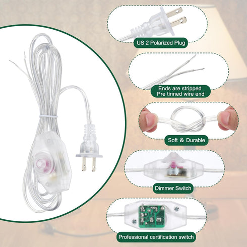 PATIKIL 6 3 Set Feet Lamp Cord with Plug, UL List Lamp Power Cord with Full Range Rotary Lamp Switch Stripped Ends