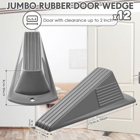 Frienda 12 Pcs Jumbo Door Stoppers, Heavy Duty 2 Inch Rubber Wedge for Hotel, Carpet, Hardwood, Concrete, Tile (Gray)