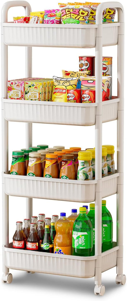 JOYZAN 4 Tier Rolling Carts with Wheels, Utility Cart with Handle and