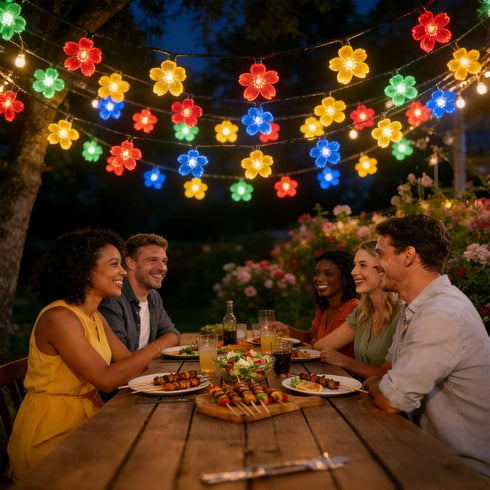 50 Flower Solar String Lights, LED Outdoor Patio Lights Waterproof, Fairy Lights for Outside Patio Garden Fence Yard