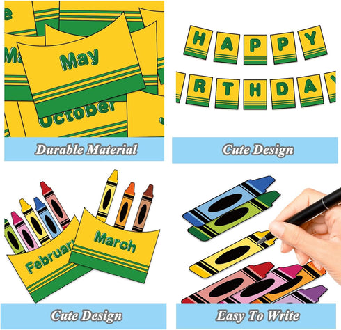 Set 68Pcs FYSUIMU Happy Birthday Bulletin Board Back to School Crayon Paper Cutouts Calendar Chart Poster with Glue