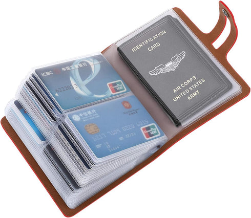 RFID Blocked Leather Credit Card Holder & Business Card Organizer, 60 Card Capacity (Red)