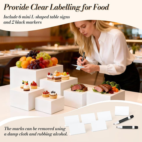6 (8",7",6",5",4",3") Pcs Buffet Risers with Mini Sign and Maker, Food Risers Display Stands for Buffet Table Party